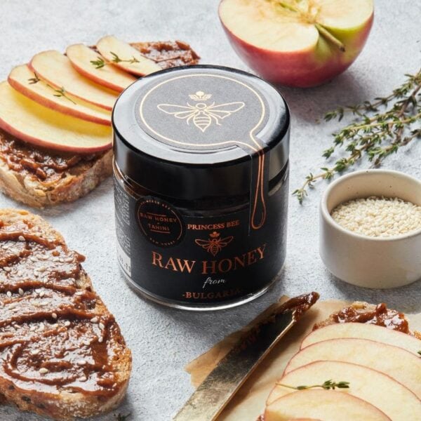 raw honey with sesame tahini by princess bee honey co