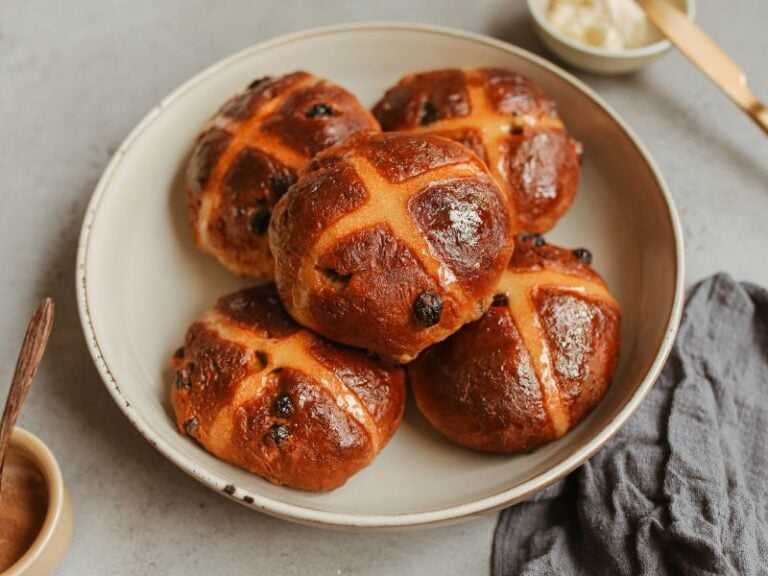 Homemade hot cross buns recipe with honey and cardamom