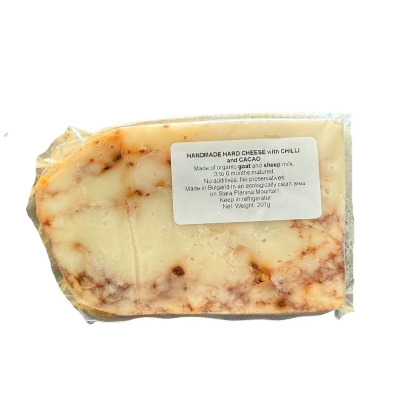 matured handmade Bulgarian cheese with chilli and cacao