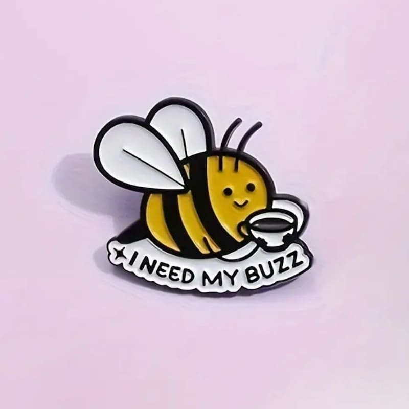 Cartoon Bee Enamel Pin, Brooch, Coffee Bee