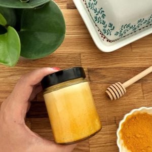 Jar of Whipped Raw Honey with Ginger and Turmeric – creamy golden honey fusion